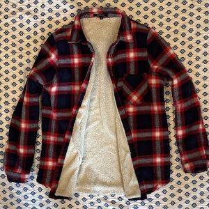 Ambiance Medium Red and Black Plaid Sherpa-Lined Jacket shirt